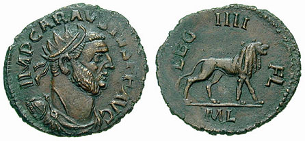 Two sides of a Roman coin depicting Carausius