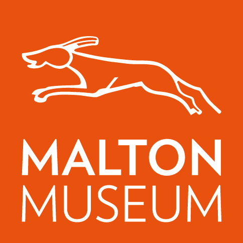 Friends of Malton Museum logo in orange showing Fido leaping over the words: Malton Museum