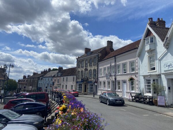 A street scene in a pretty market town.