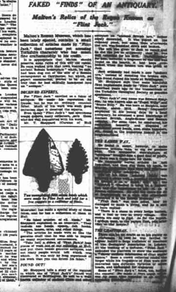 A newspaper article mentioning Flint Jack's forgeries.