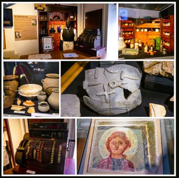 Collage of various images including chemist and Roman artefacts